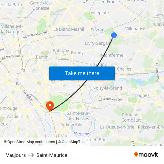 Vaujours to Saint-Maurice map