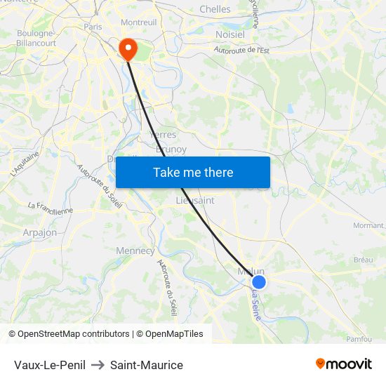 Vaux-Le-Penil to Saint-Maurice map