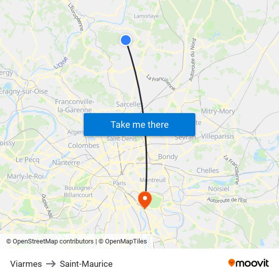 Viarmes to Saint-Maurice map