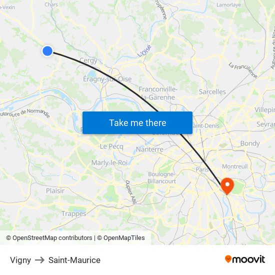 Vigny to Saint-Maurice map