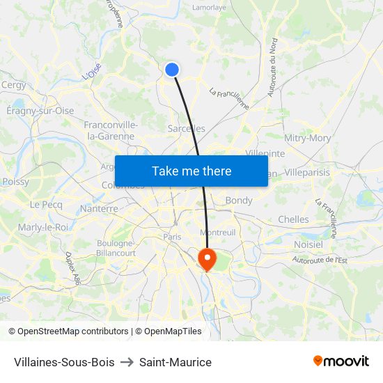 Villaines-Sous-Bois to Saint-Maurice map