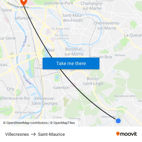 Villecresnes to Saint-Maurice map