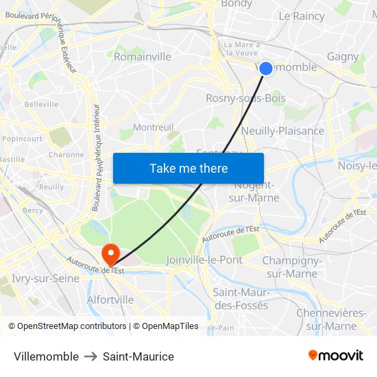 Villemomble to Saint-Maurice map