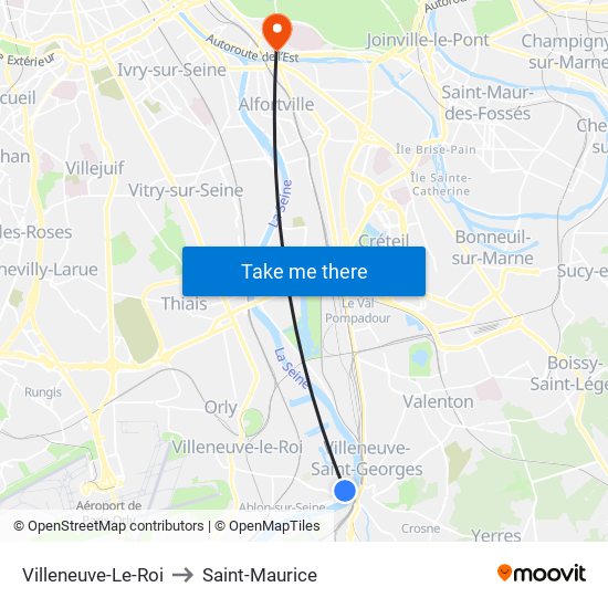 Villeneuve-Le-Roi to Saint-Maurice map