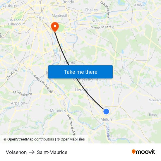 Voisenon to Saint-Maurice map