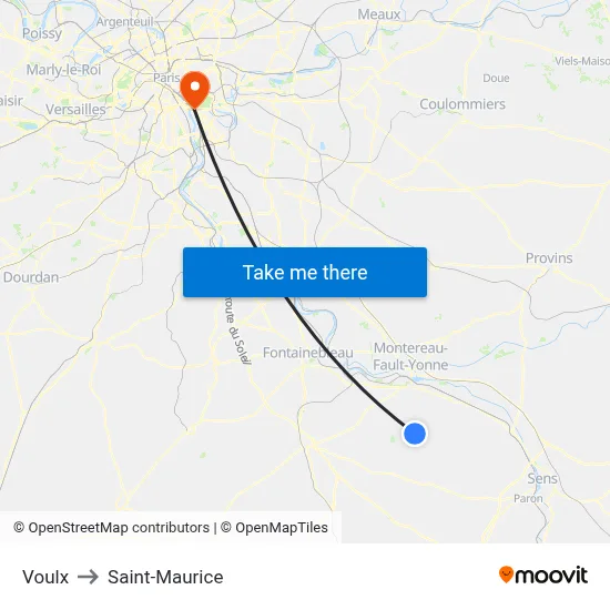 Voulx to Saint-Maurice map