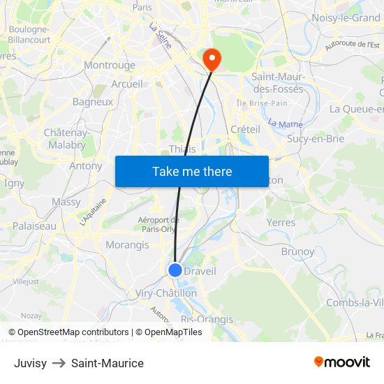 Juvisy to Saint-Maurice map