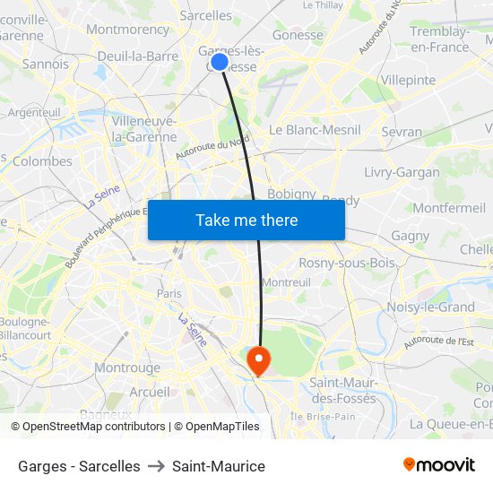 Garges - Sarcelles to Saint-Maurice map