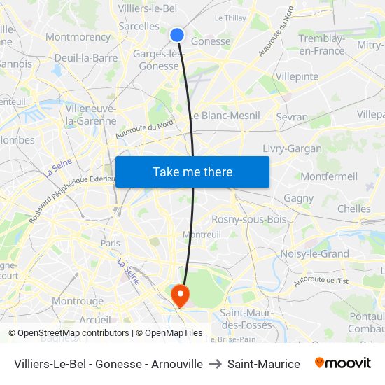 Villiers-Le-Bel - Gonesse - Arnouville to Saint-Maurice map