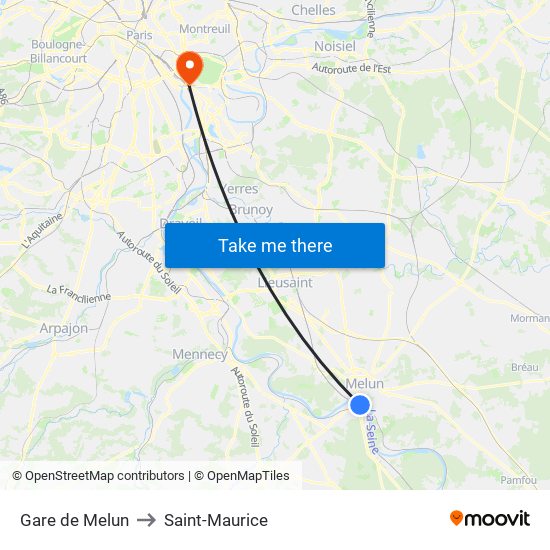 Gare de Melun to Saint-Maurice map
