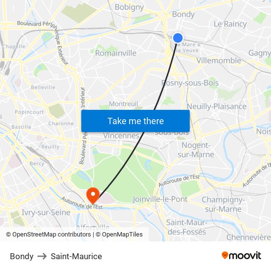 Bondy to Saint-Maurice map