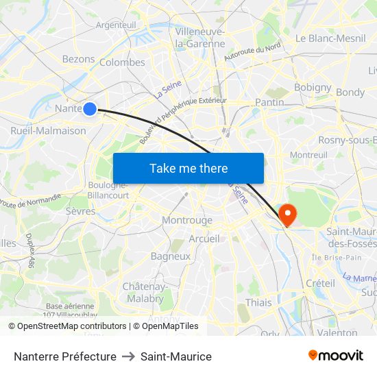 Nanterre Préfecture to Saint-Maurice map