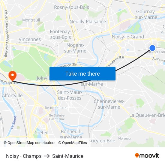 Noisy - Champs to Saint-Maurice map