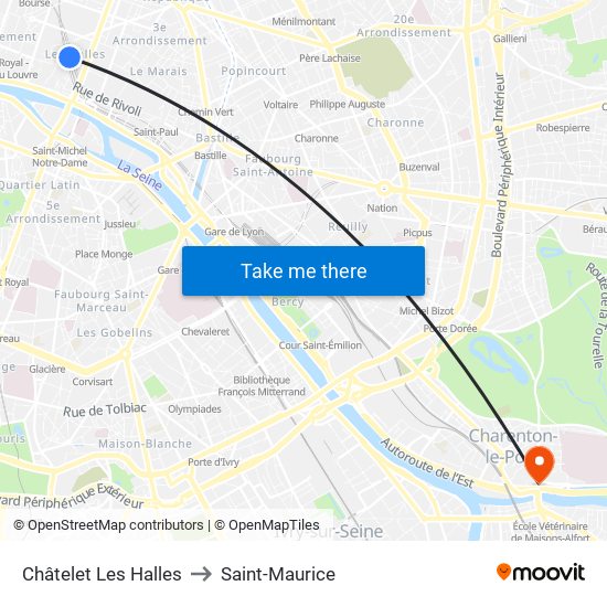 Châtelet Les Halles to Saint-Maurice map