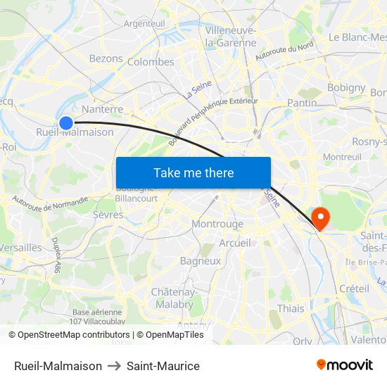 Rueil-Malmaison to Saint-Maurice map