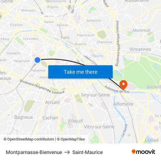 Montparnasse-Bienvenue to Saint-Maurice map