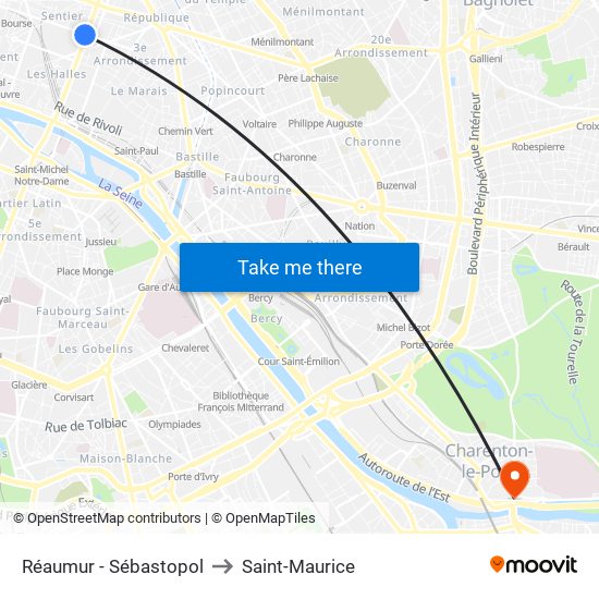 Réaumur - Sébastopol to Saint-Maurice map