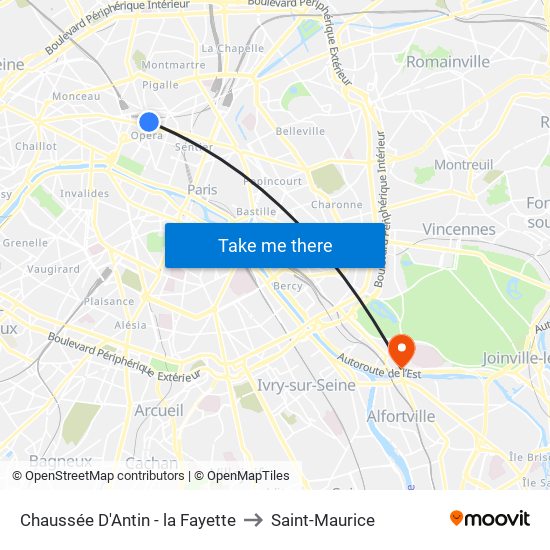 Chaussée D'Antin - la Fayette to Saint-Maurice map