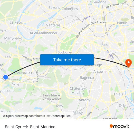 Saint-Cyr to Saint-Maurice map