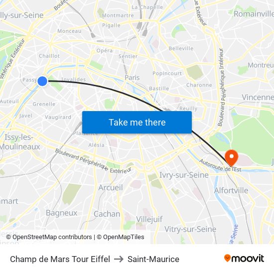 Champ de Mars Tour Eiffel to Saint-Maurice map