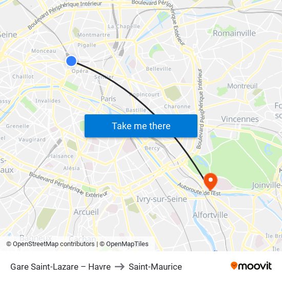Gare Saint-Lazare – Havre to Saint-Maurice map