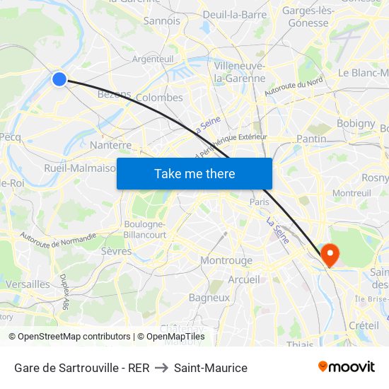 Gare de Sartrouville - RER to Saint-Maurice map