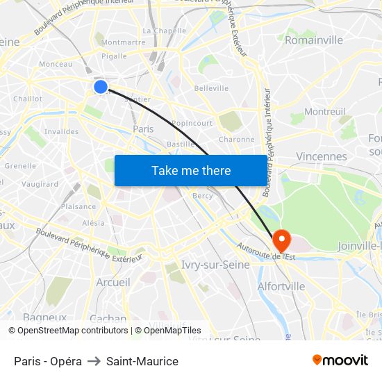 Paris - Opéra to Saint-Maurice map