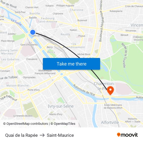 Quai de la Rapée to Saint-Maurice map