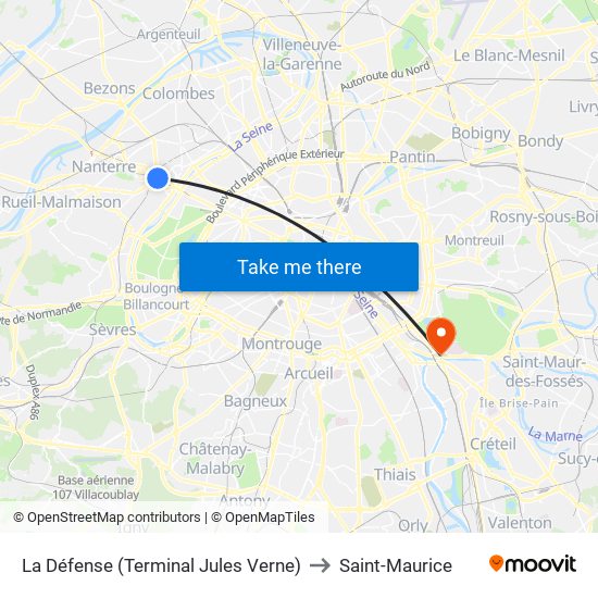 La Défense (Terminal Jules Verne) to Saint-Maurice map