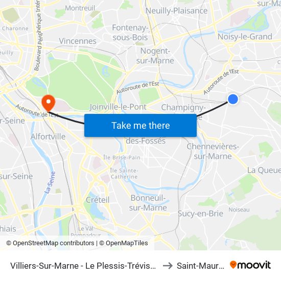 Villiers-Sur-Marne - Le Plessis-Trévise RER to Saint-Maurice map