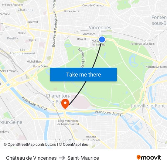 Château de Vincennes to Saint-Maurice map