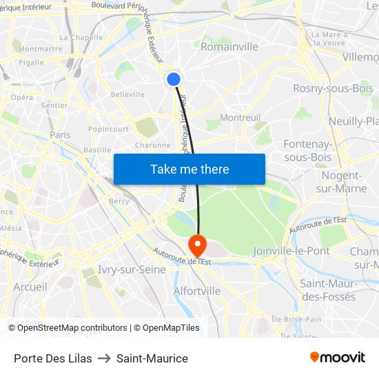 Porte Des Lilas to Saint-Maurice map