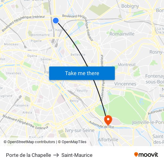 Porte de la Chapelle to Saint-Maurice map