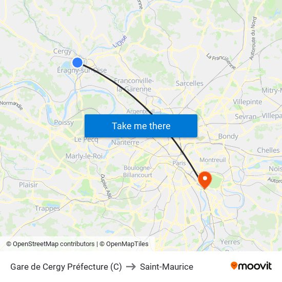 Gare de Cergy Préfecture (C) to Saint-Maurice map