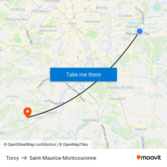 Torcy to Saint-Maurice-Montcouronne map