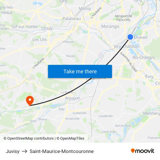 Juvisy to Saint-Maurice-Montcouronne map