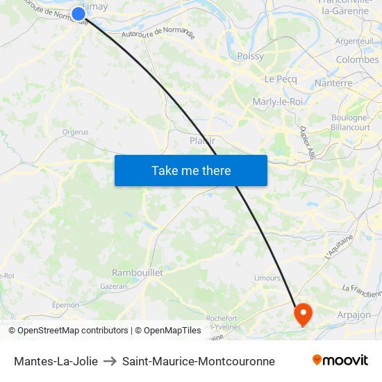 Mantes-La-Jolie to Saint-Maurice-Montcouronne map