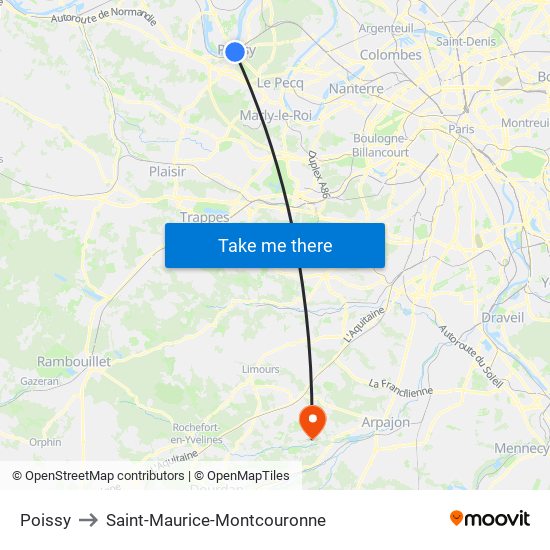 Poissy to Saint-Maurice-Montcouronne map