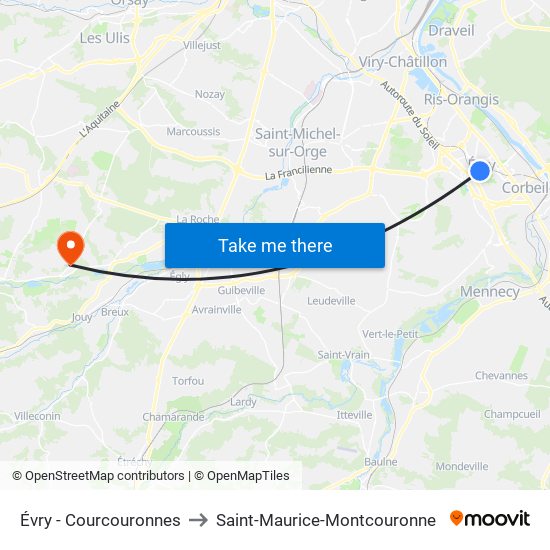 Évry - Courcouronnes to Saint-Maurice-Montcouronne map