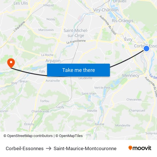 Corbeil-Essonnes to Saint-Maurice-Montcouronne map