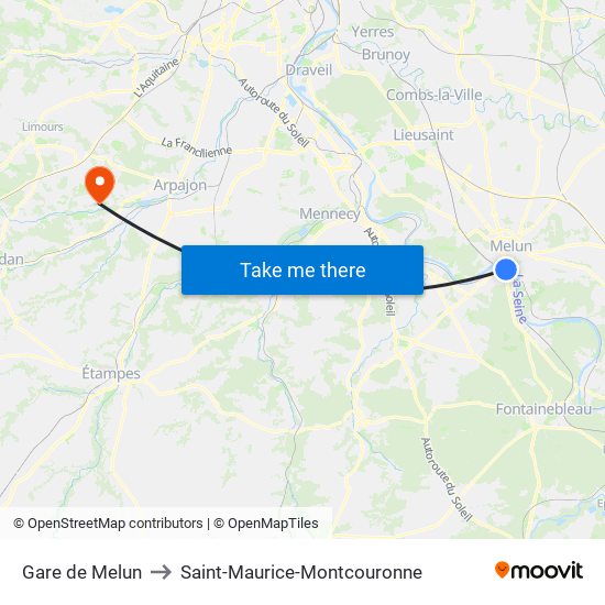 Gare de Melun to Saint-Maurice-Montcouronne map