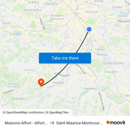 Maisons-Alfort - Alfortville to Saint-Maurice-Montcouronne map