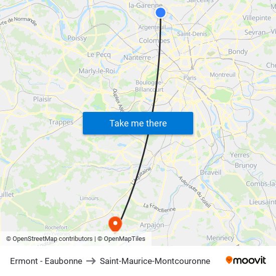 Ermont - Eaubonne to Saint-Maurice-Montcouronne map