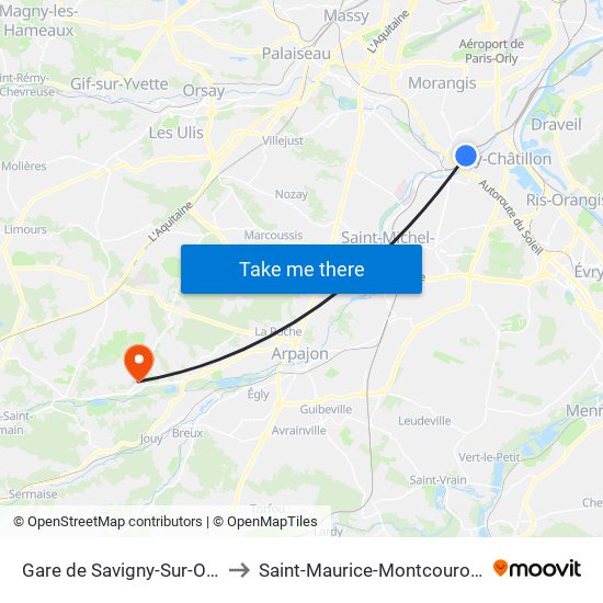 Gare de Savigny-Sur-Orge to Saint-Maurice-Montcouronne map