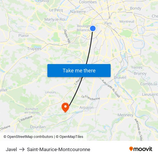 Javel to Saint-Maurice-Montcouronne map