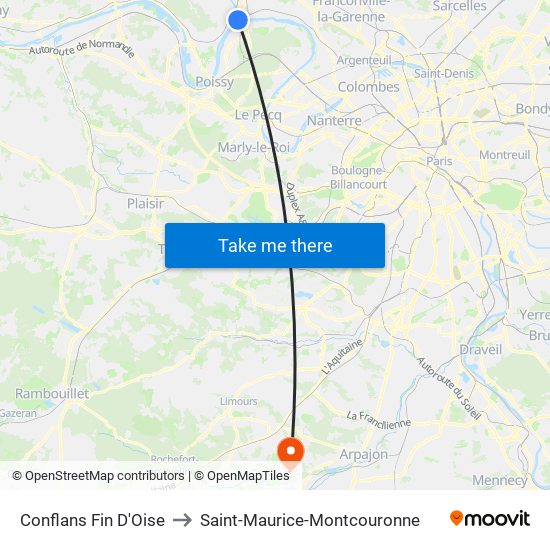 Conflans Fin D'Oise to Saint-Maurice-Montcouronne map