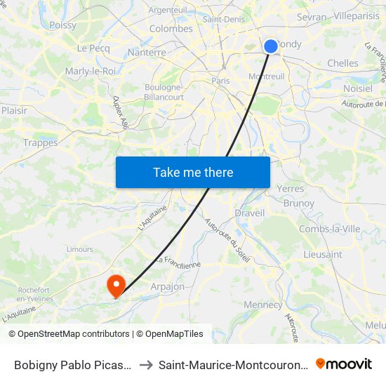 Bobigny Pablo Picasso to Saint-Maurice-Montcouronne map