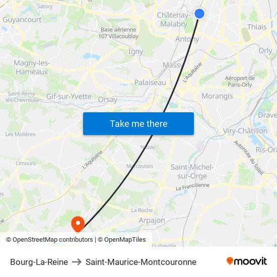 Bourg-La-Reine to Saint-Maurice-Montcouronne map