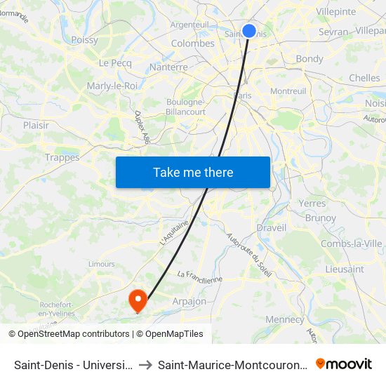 Saint-Denis - Université to Saint-Maurice-Montcouronne map