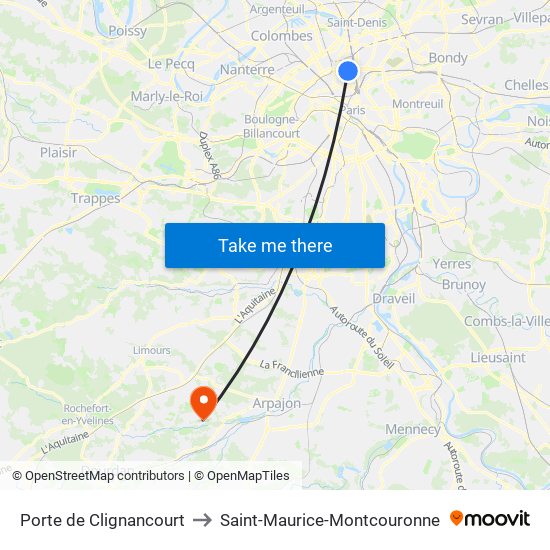 Porte de Clignancourt to Saint-Maurice-Montcouronne map